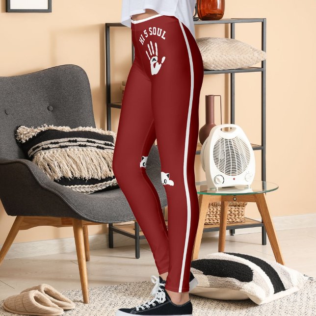 Leggings Personalized Hand Cat Pet Deep Red White Stripes  (Subido por el creador)