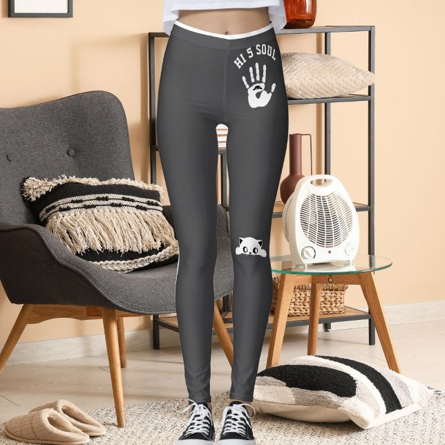 Leggings Personalized Hand Cat Pet Grey White Stripes Gift (Subido por el creador)