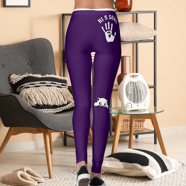 Leggings Personalized Hand Cat Pet Purple White Stripes (Subido por el creador)