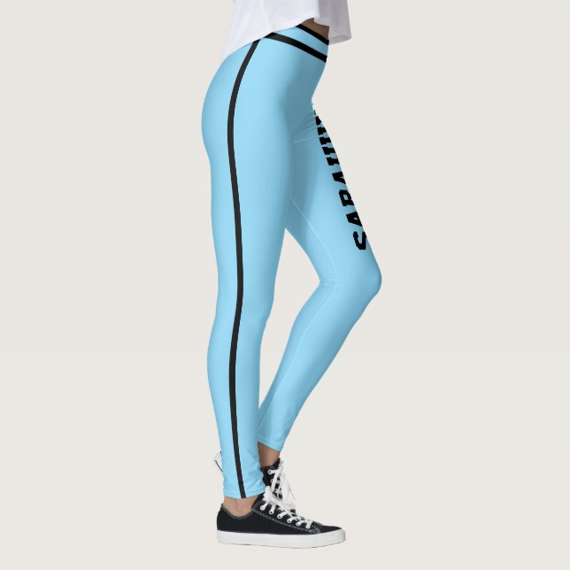 Leggings Personalized Name Baby Blue Black Stripes Fun Gift (Derecha)