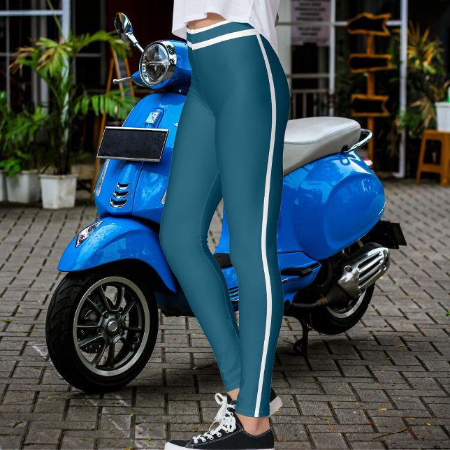 Leggings Personalized Ocean Blue White Stripes Custom Text (Subido por el creador)