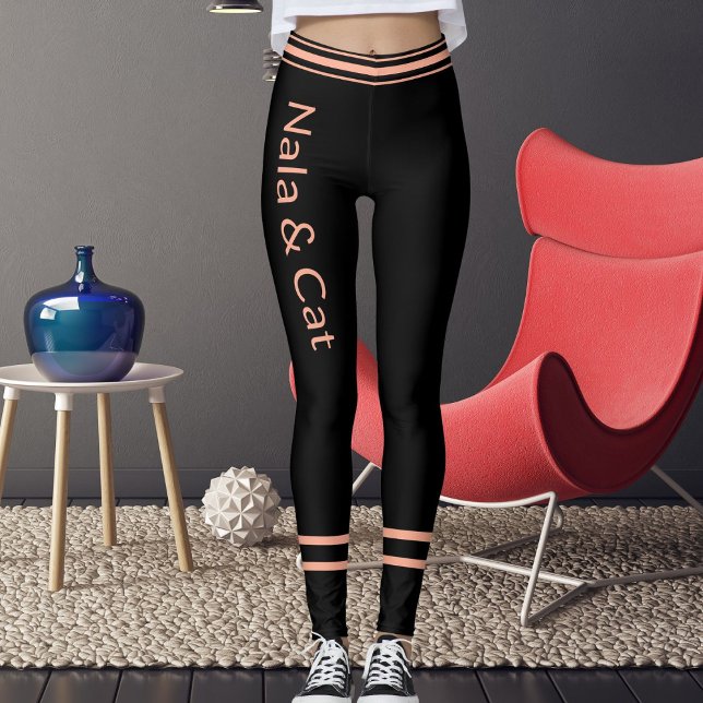 Leggings Personalized Pet Cat Mom Name Peach Black Stripes (Subido por el creador)