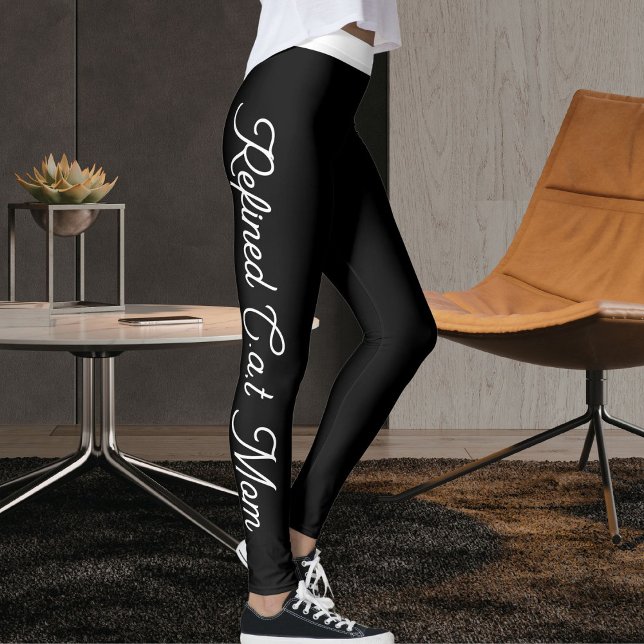 Leggings Personalized Pet Lover White Script Black Cat Mom (Subido por el creador)