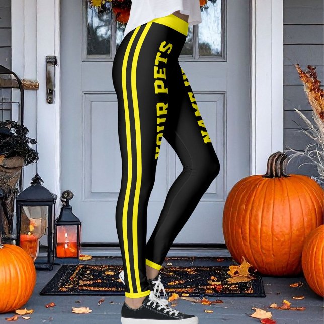 Leggings Personalized Pet Mom Cute Black And Yellow Stripes (Subido por el creador)