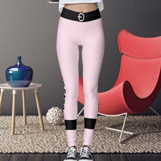 Leggings Personalized  Pink Black Striped Pet Lover Cat Mom (Subido por el creador)