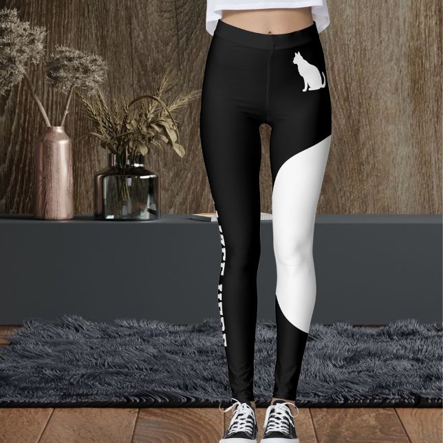 Leggings Personalized Text Pet Black And White Cute Cat Mom (Subido por el creador)
