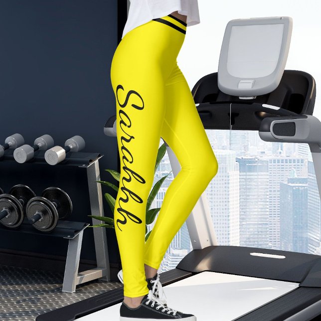 Leggings Personalized Yellow And Black Stripes Custom Name (Subido por el creador)