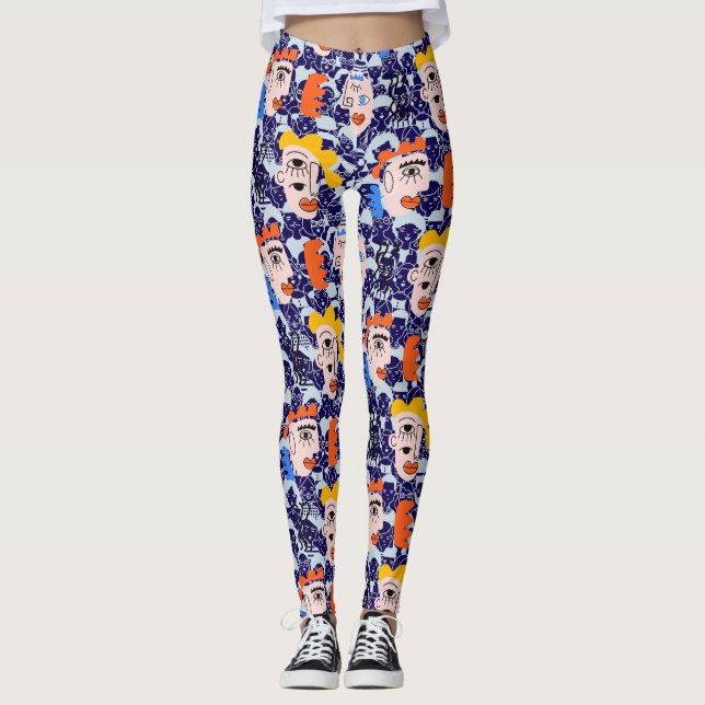 Leggings Personas y caras. PAF2501.DPurple BG (Anverso)