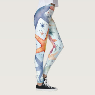 Leggings Pescado de mar colorido, estrellas del mar acuátic
