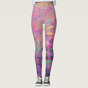 Leggings Pescado de neón amarillo rosado rosado púrpura d