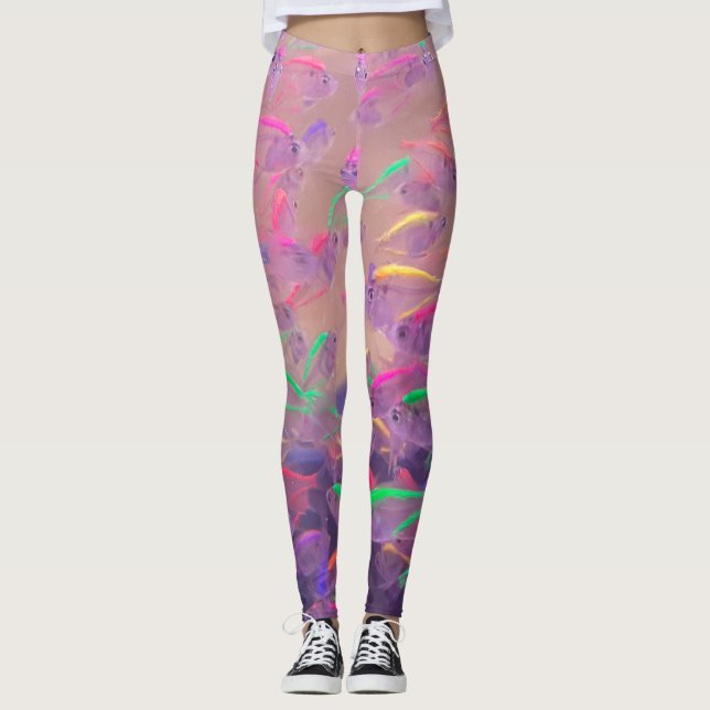 Leggings Pescado de neón amarillo rosado rosado púrpura de  (Anverso)