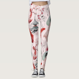 Leggings Pescado Koi Geisha Letreras japonesas de patrón
