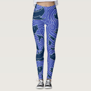 Leggings Pescado Negrita Natación Océano Pesca Azul