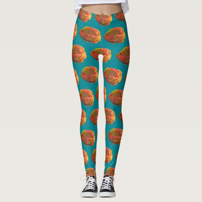 Leggings Pescado tropical de hoja de ave 1 (Anverso)