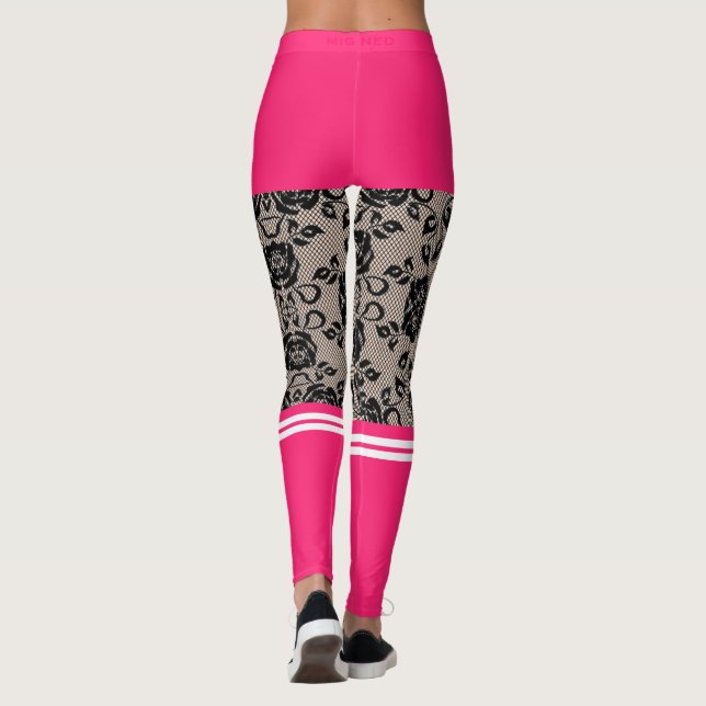 Leggings Pescador falso negro de encaje con corto rosado y  (Reverso)
