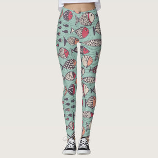 Leggings Pescados divertidos: patrón sin costuras dibujado