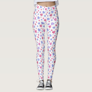 Leggings Pesos, corazones azules sobre fondo blanco.