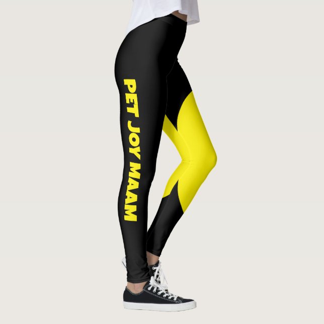 Leggings Pet Cat Mom Name Black Yellow Fun Customized Text (Derecha)