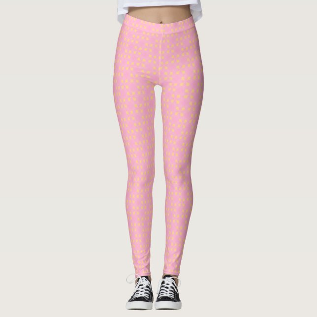 Leggings Petal Pop – Patrón geométrico continuo rosa y dora (Anverso)