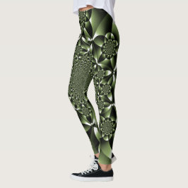 Leggings Pétalos de Hoja de Bosque Verde Blanco