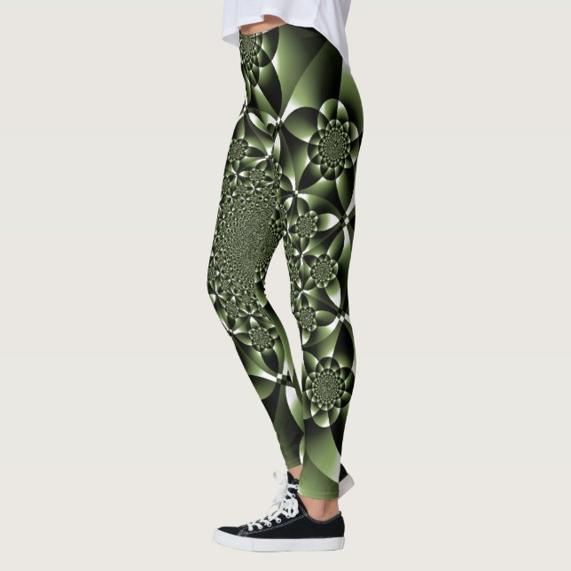 Leggings Pétalos de hojas de bosque verde blanco (Izquierda)