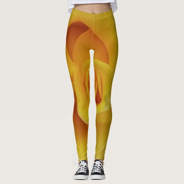 Leggings Pétalos de rosa amarilla romántica (Anverso)