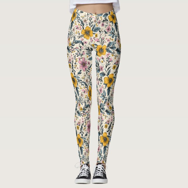 Leggings Pétalos y Pizzazz: Un patrón floral de primavera (Anverso)