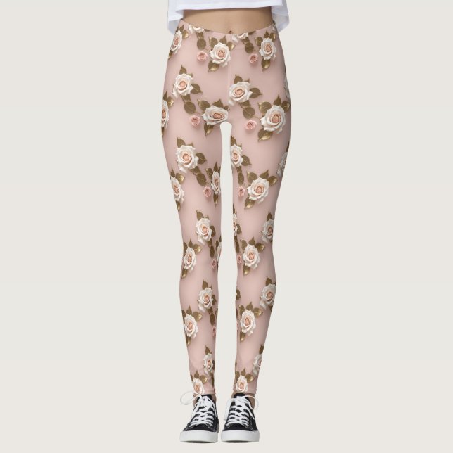 Leggings Petite Roses In Shades Of Ivory And Gold (Anverso)