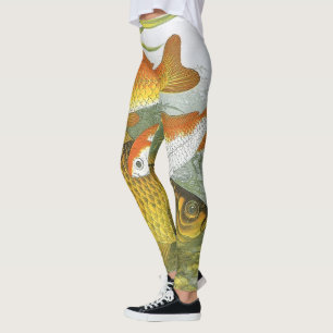 Leggings Pez Koi Goldfish, Vida Marina Acuática Antigua