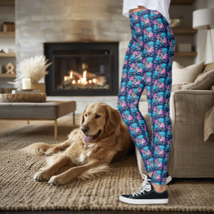 Leggings Pez luchador siamés Betta olas de loto azul