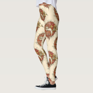 Leggings Pez Volador Japonés y Hojas de Bambú Arte Vintage