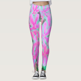 Leggings Phlox Jardín de menta blanca y rosa caliente