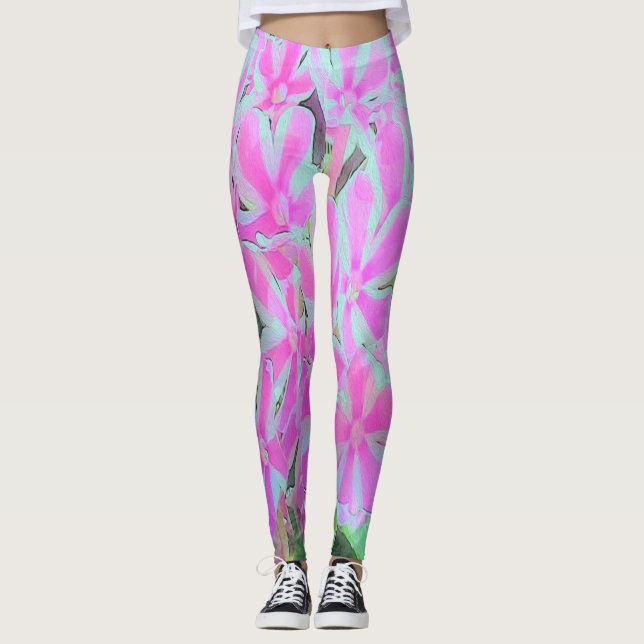 Leggings Phlox Jardín de menta blanca y rosa caliente (Anverso)