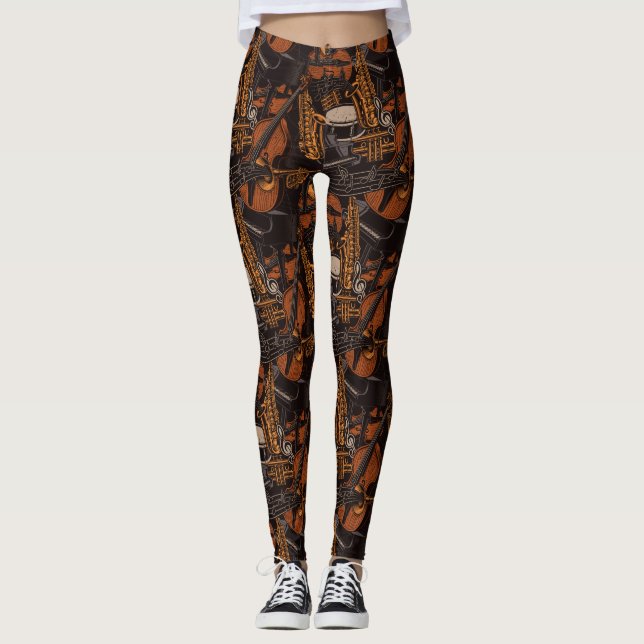 Leggings Piano de violín saxofón con tema musical (Anverso)