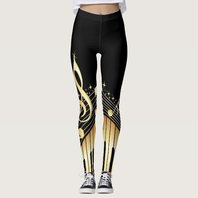 Leggings Piano Key Musical Notes Gold Music (Anverso)