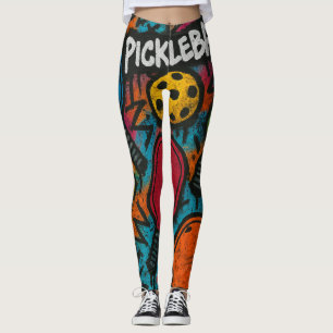 Leggings Pickleball Abstract Paddle Ball Graphic Print