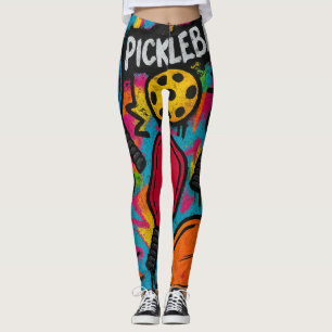 Leggings Pickleball Abstract Paddle Ball Graphic Print