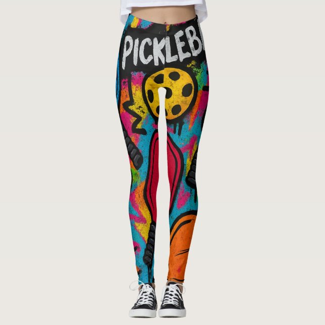 Leggings Pickleball Abstract Paddle Ball Graphic Print (Anverso)
