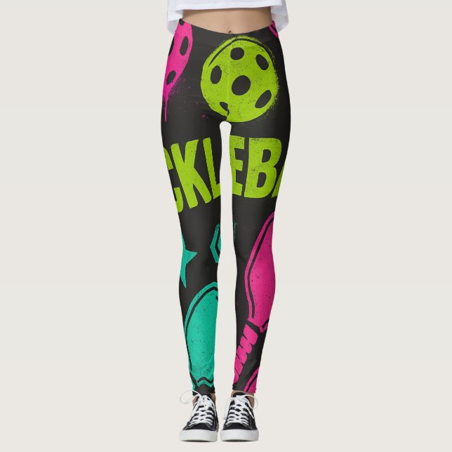 Leggings Pickleball Bright PINK AZUL VERDE PADDLE Art (Anverso)