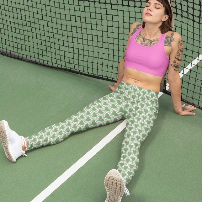 Leggings Pickleball de Gingham verde y rosa perrito (Subido por el creador)