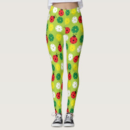 Leggings Pickleball ladybugs and picklaballs on green fresc