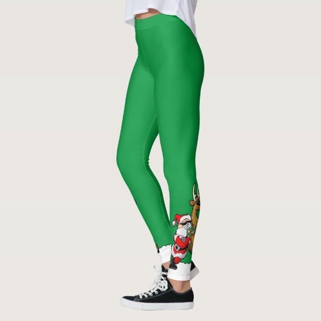 Leggings Pickleball Santa and Reindeer Christmas Cool Green (Izquierda)
