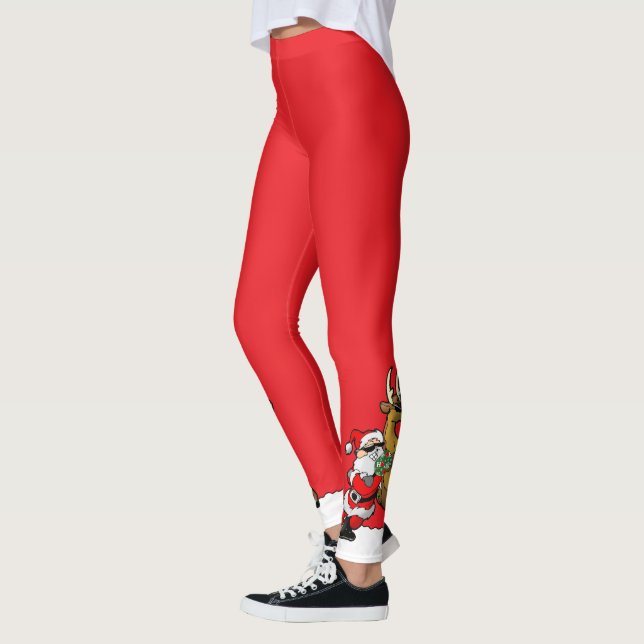 Leggings Pickleball Santa and Reindeer Christmas Cool Red (Izquierda)