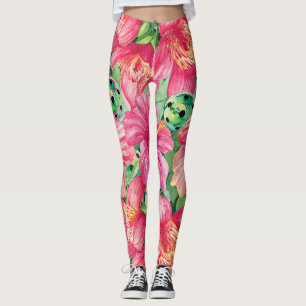 Leggings Pickleball tropical con huella de hibiscus XXL Leg