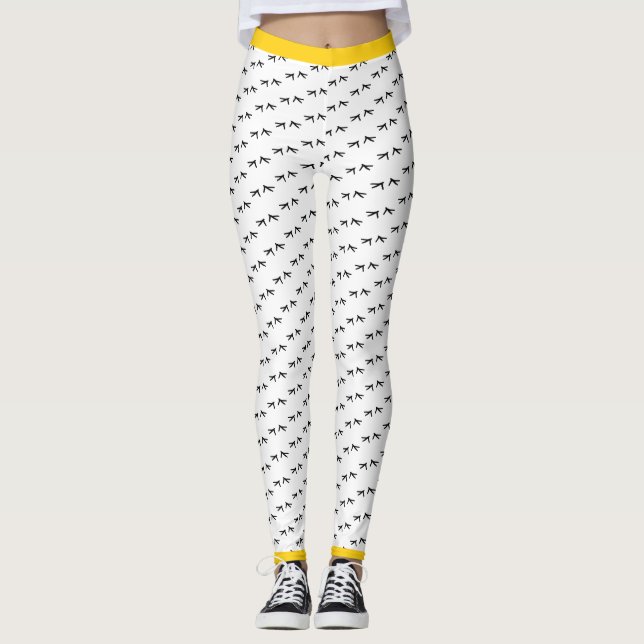 Leggings Pie de pollo loco imprime pop amarillo (Anverso)