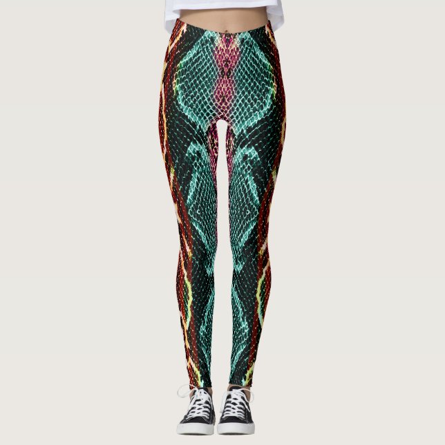 Leggings Piel colorida de serpiente, huella animal. (Anverso)