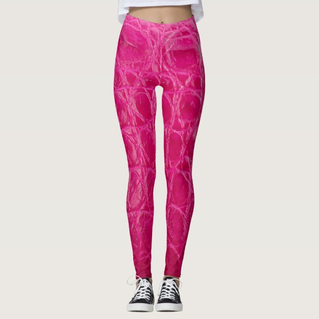 Leggings Piel de cocodrilo rosa, textura de cuero (Anverso)