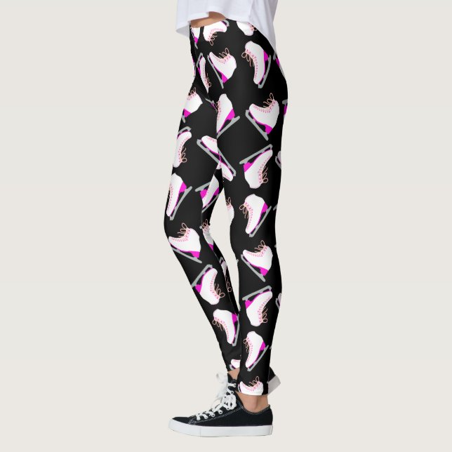 Leggings Piel de hielo Patrón rosa Figura Patinar Negro (Izquierda)