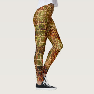 Leggings Piel de piel de animal de cocodrilo rojo marrón