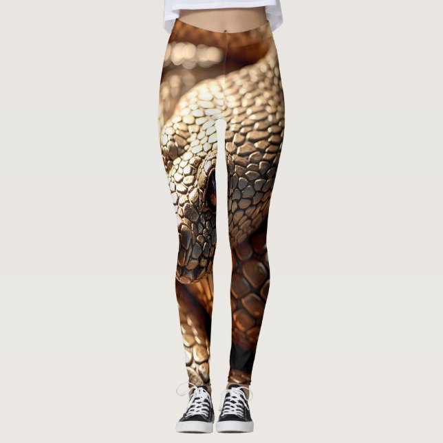 Leggings Piel de serpiente metálico brillante en bronce (Anverso)